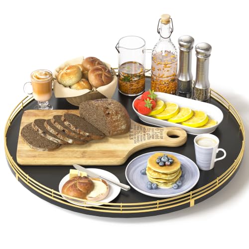 16 Inch Oak Lazy Susan Organizer with Gold Rail and Black Finish
