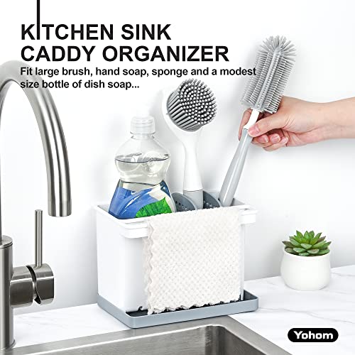 Sink Brush Holder for Kitchen Sink Sponge Caddy Countertop Organizer Plastic Dish Scrubber Holder with Dividers