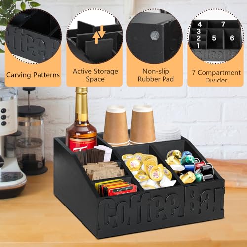 Coffee Bar Organizer for Coffee Bar Accessories (7 Compartments)