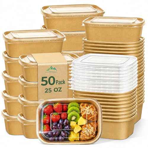 50 Pack 25 OZ Large Paper Bowls with Lids (50 Count)