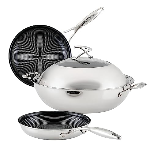 Clad Stainless Steel Induction Frying Pan and Wok Set with Hybrid SteelShield and Nonstick Technology (4 Count)
