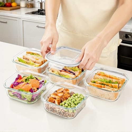 5Pack 27oz Glass Food Storage Containers with Lids (5 Count)