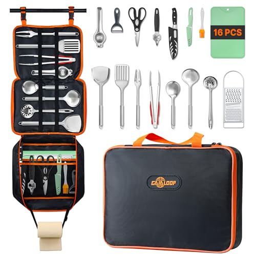 Camping Cooking Utensils Set 16 PCS Camp Kitchen Cookware Kit with Organizer Bag