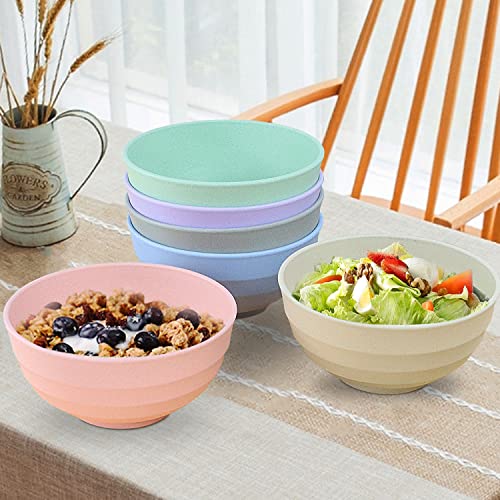 Wheat Straw Bowls Set 60 OZ Unbreakable Large Cereal Bowls Set of 6 Microwave and Dishwasher Safe Bowls Big Bowls for Dorm and Apartment BPA Free Soup Bowl for Serving Oatmeal and Salad Etc… (6 Count)