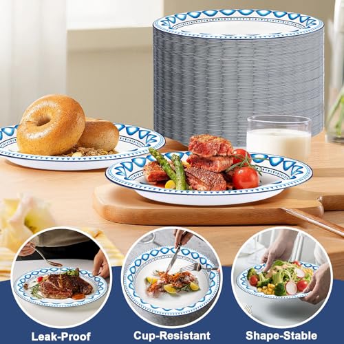 140 Pack 10 Inch Disposable Heavy Duty Blue Printed Paper Plates (140 Count)