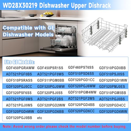 UPGRADED WD28X35779 WD28X30219 Dishwasher Upper Rack Compatible with GE Dishwasher Rack Replacement Parts with Wheel