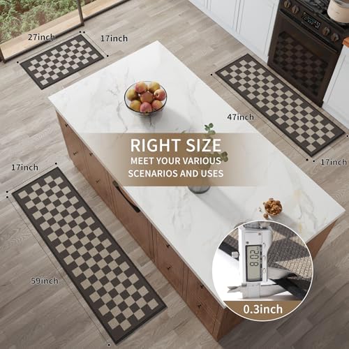 Kitchen Rugs Kitchen Mats for Floor Non Slip Beige Checkered 17"x47" (5.5556 Sq Ft)