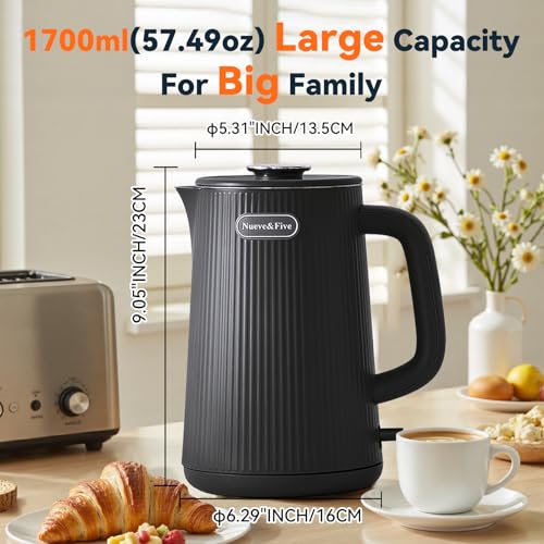 1.7L (57oz) Large Electric Kettle Perfect for 7+Cups of Tea and Coffee,2 quarts Double Wall Big Electric Tea Kettle,Auto Shut Off,1200W Hot Water Kettle Electric-Black