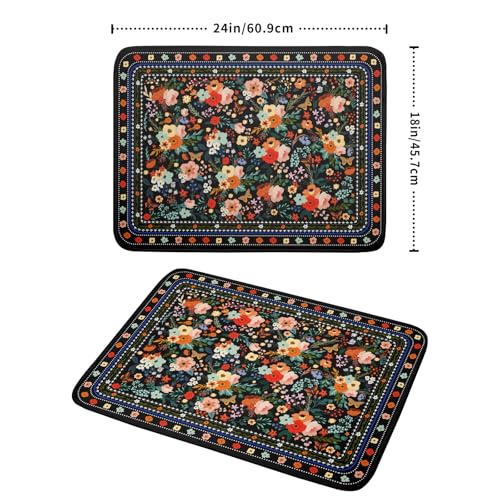 Floral Microfiber Dish Drying Mat Large Absorbent Dish Drainer Rack Pad for Kitchen Counter