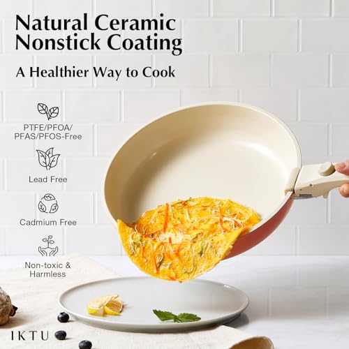 Ceramic Pots and Pans Set Non Stick Pink