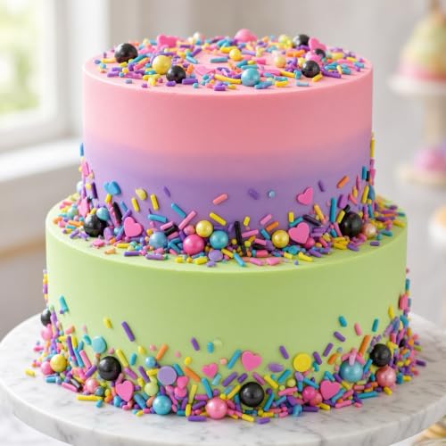 Pink & Black & Green & Yellow Sprinkles Mix Size Pearls Disco Themed Cake Decorations Cupcake Toppers Perfect for Wedding Valentine Christmas Supplies 4.58OZ (4.58 Ounce)