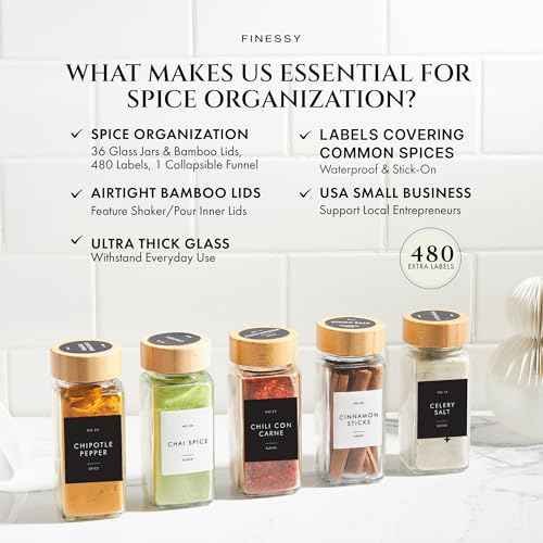 36 Thick Glass Spice Jars With Bamboo Lids (36 Count)