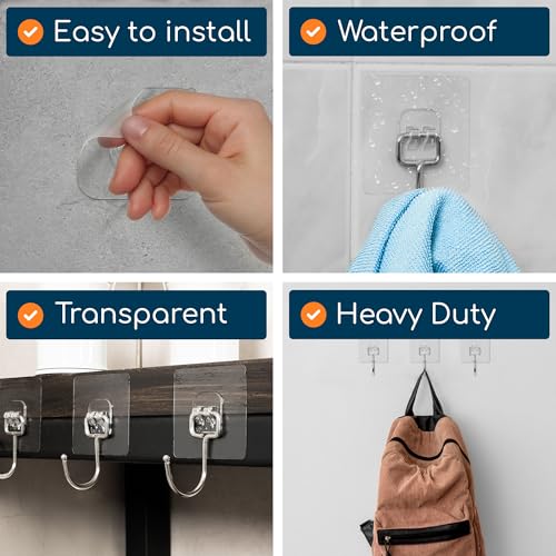Adhesive Large Wall Hooks for Hanging Heavy Duty No Drill (40 Count)