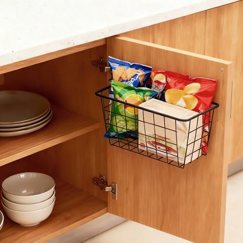 3 Set LeleCAT Adhesive Over the Cabinet Door Wire Baskets for Organizing for Kitchen Food Pantry Bathroom Shelf Storage No Drilling Wall Mounted (3 Count)