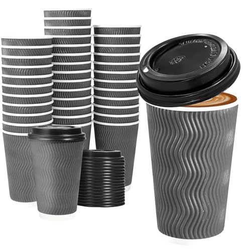 50 Pack 16 oz Insulated Disposable Coffee Cups with Lids (50 Count)