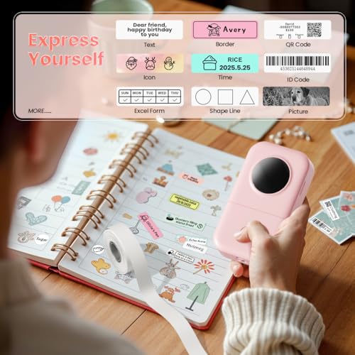 Label Maker Bluetooth Mini Portable Label Printer for Home School (72 Count)