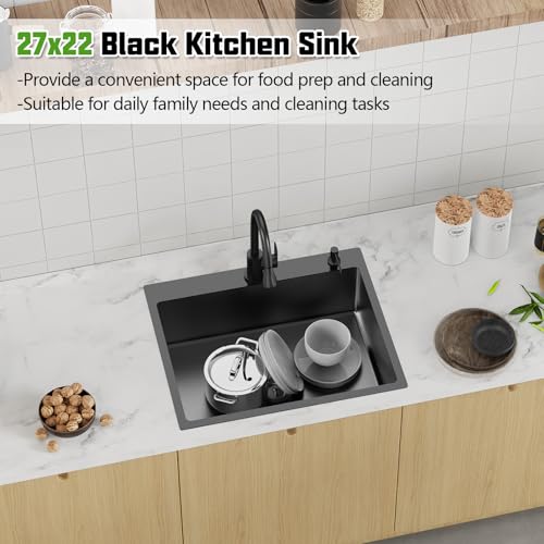 Black 27x22 Inch Drop In Kitchen Sink