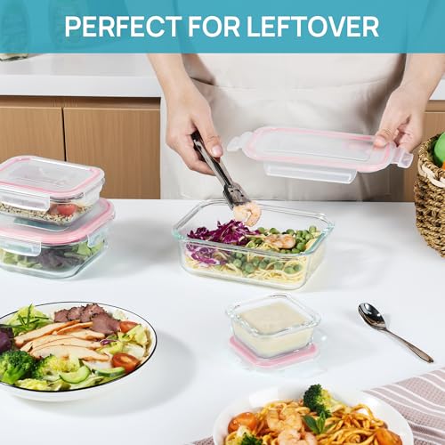 8 Pack Glass Food Storage Containers with Airtight Lids (8 Count)