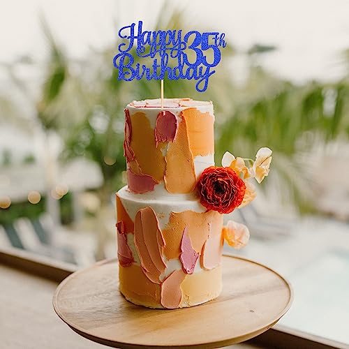 1 PCS Happy 35th Birthday Cake Topper Glitter Cheers to 35 Years Birthday Cake Pick Thirty Five 35 Fabulous Cake Decoration for Happy 35th Birthday Theme Party Decorations Supplies Blue