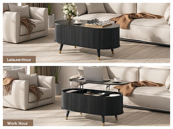 Oval Lift Top Coffee Table with Storage for Living Room
