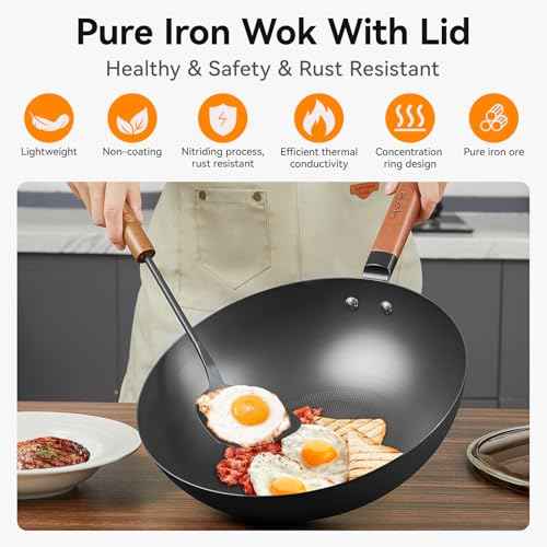 12.6" Carbon Steel Wok Pan with Lid