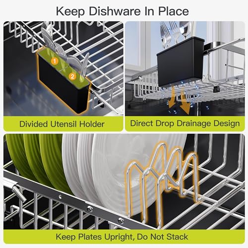 Expandable Dish Drying Rack Over the Sink with Utensil Holder