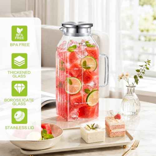 Glass Pitcher with Lid for Fridge (2 Count)
