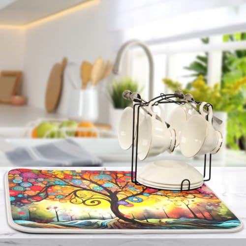 Abstract Tree Dish Drying Mat for Kitchen Counter Absorbent Microfiber Drying Pad