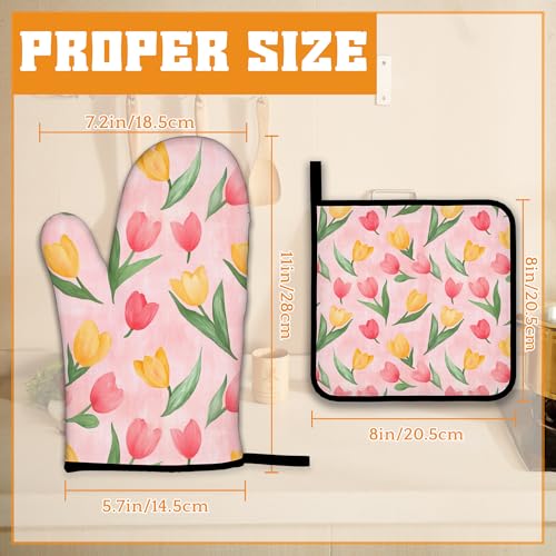 Pink Tulip Oven Mitts and Pot Holders Set (4 Count)