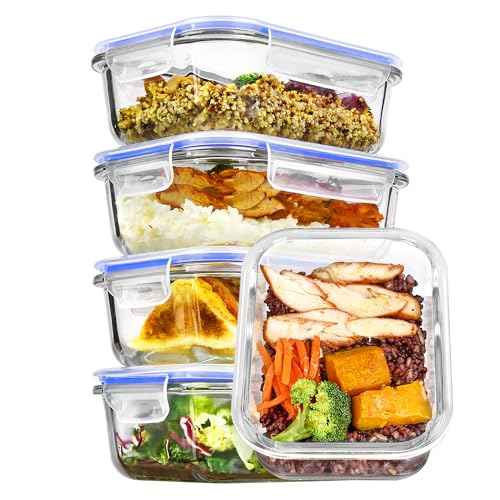 5Pack 22oz Glass Storage Containers with Lids (5 Count)