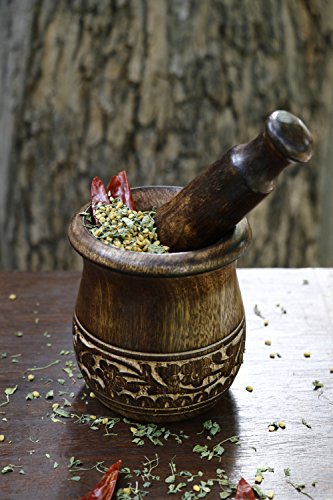Wooden Carved Mortar and Pestle