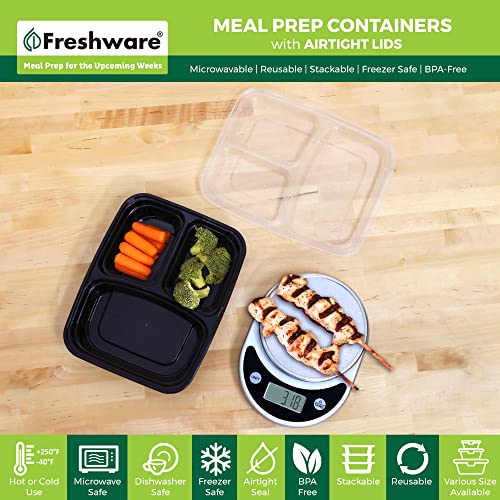 Meal Prep Containers [50 Pack] 3 Compartment Food Storage Containers with Lids (50 Count)