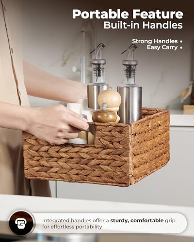 Woven Water Hyacinth Storage Baskets with Handles