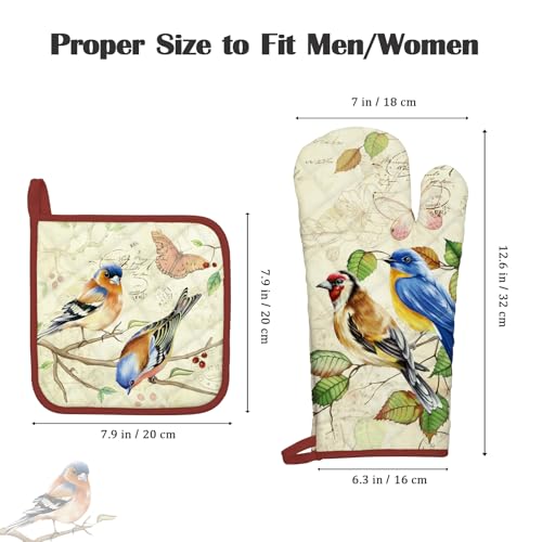 Vintage Bird Oven Mitts and Pot Holders Set (2 Count)