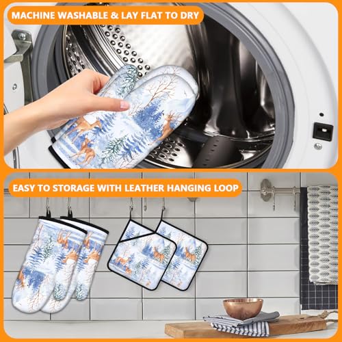 Deer in Snow Oven Mitts and Pot Holders Sets 4Pcs