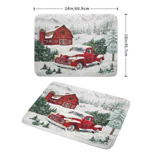 Winter Red Truck Dish Drying Mat Christmas Tree Dishes Pad 18x24 Inch Dish Drainer Rack Mats Absorbent Fast Dry Kitchen Holiday Accessories