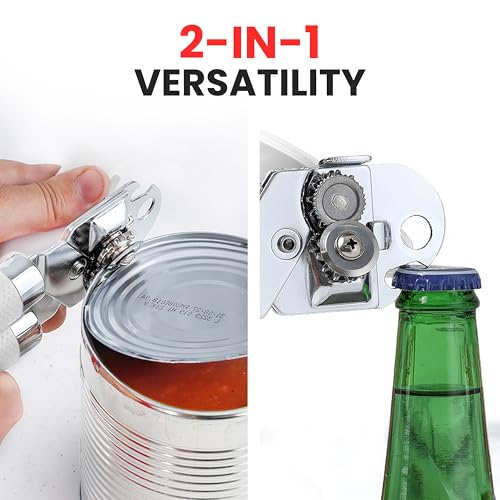Heavy Duty Stainless Steel Can Opener Manual with Large Bottle Opener