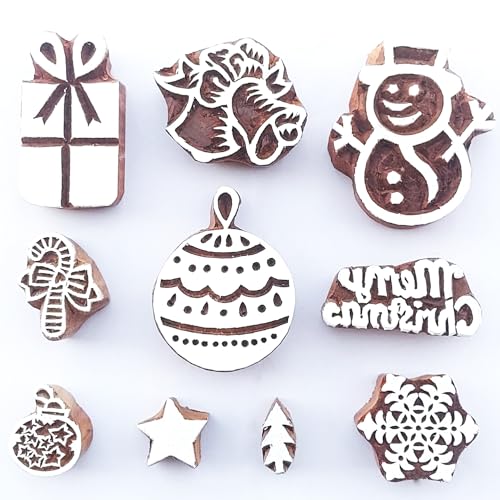 Christmas Wooden Block Printing Stamps (10 Count)
