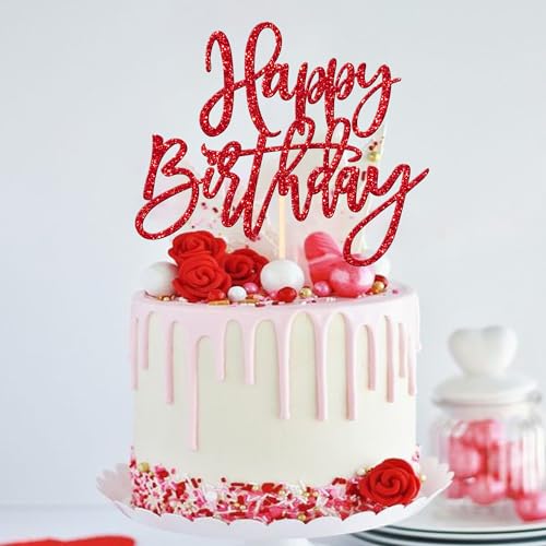 1 PCS Red Glitter Happy Birthday Cake Topper for Celebrating Birthday