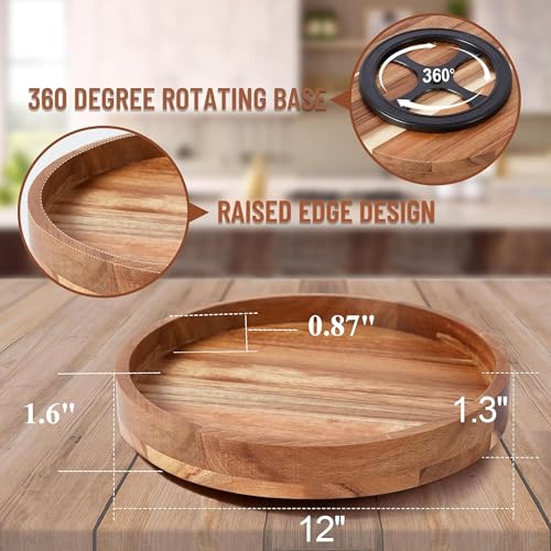 12" Acacia Wood Lazy Susan Organizer for Cabinet