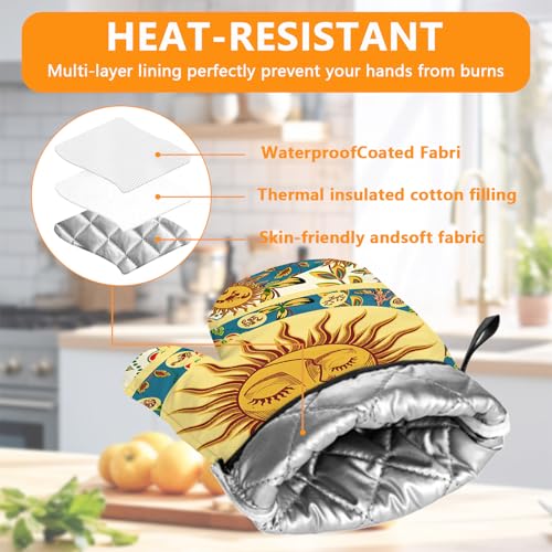 Sun and Moon Oven Mitts and Pot Holders Sets 4Pcs