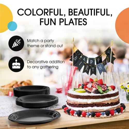 Exquisite Party Solids Sturdy Black Plastic Plates 9" Party Plates 100 Pcs (100 Count)
