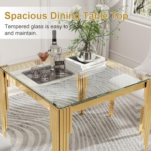 35'' Modern Square Glass Dining Table for 4 People