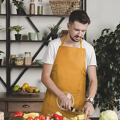 Unisex Cotton Apron With Printed Pocket Yellow 24x36