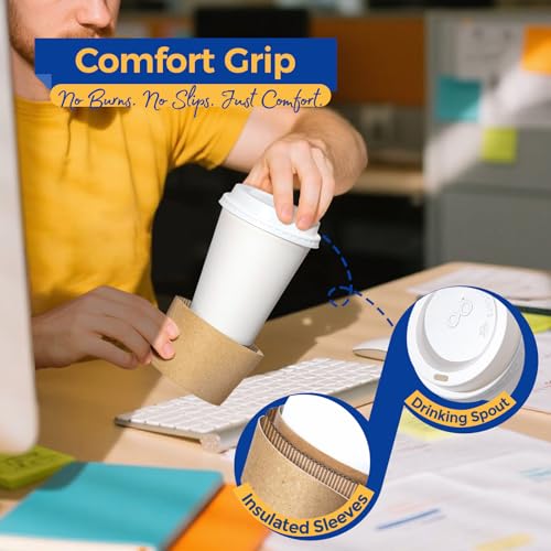 100 Pack 12 oz Disposable Coffee Cups with Lids (100 Count)