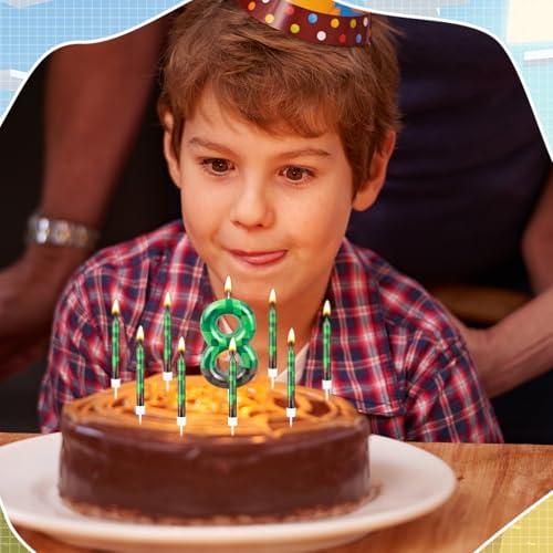 13 Pcs Dynamite Candles 12 TNT Themed Birthday Cake Candles and Number 8 Candle Cake Topper for Pixel Theme Birthday Party Anniversary Party Dynamite Theme Party Video Game Party Supplies (13 Count)