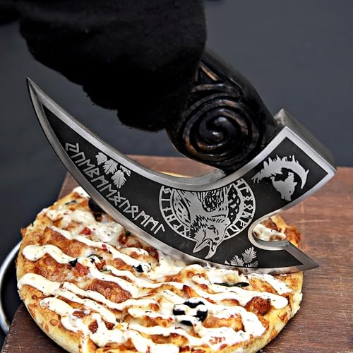 Pizza Cutter Axe Rocker Carbon Steel Slicer Chef Pizza Cutter Viking Axe with Leather Cover