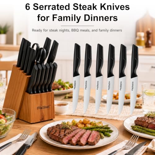 15 Piece Kitchen Knife Set with Block & Built