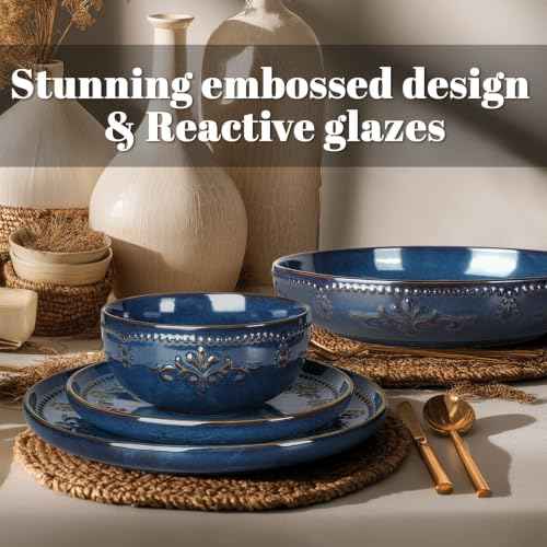 4 Piece Handcrafted Ceramic Dinnerware Set with Pasta Bowls