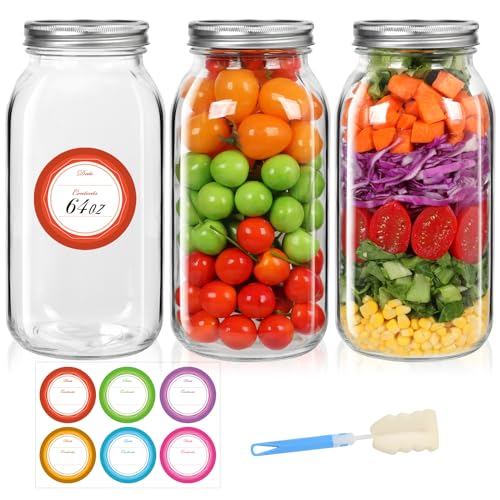 64oz Glass Wide Mouth Mason Jars (3 Count)